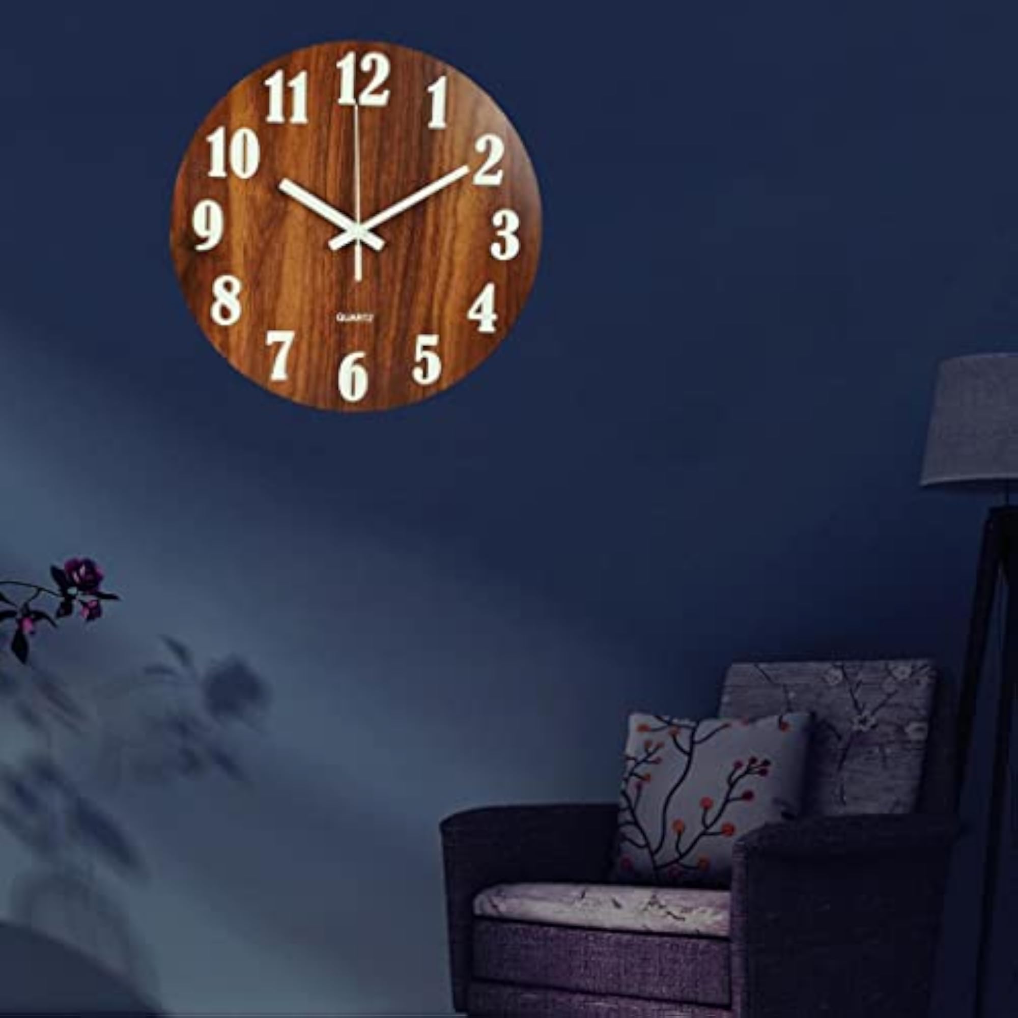 Luminous Glow Wall Clock, Silent Dark Quartz Design